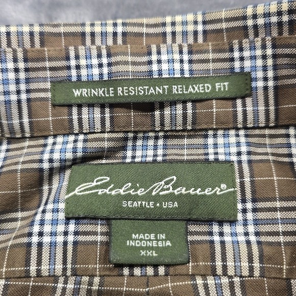 Eddie Bauer Button Shirt Mens 2XL Brown Plaid Relaxed Wrinkle Resistant Casual - Picture 8 of 9